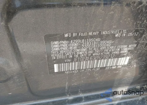 2012 Subaru Impreza 2.0I Sport Premium from USA, damaged, VIN JF1GPAL63CH239232